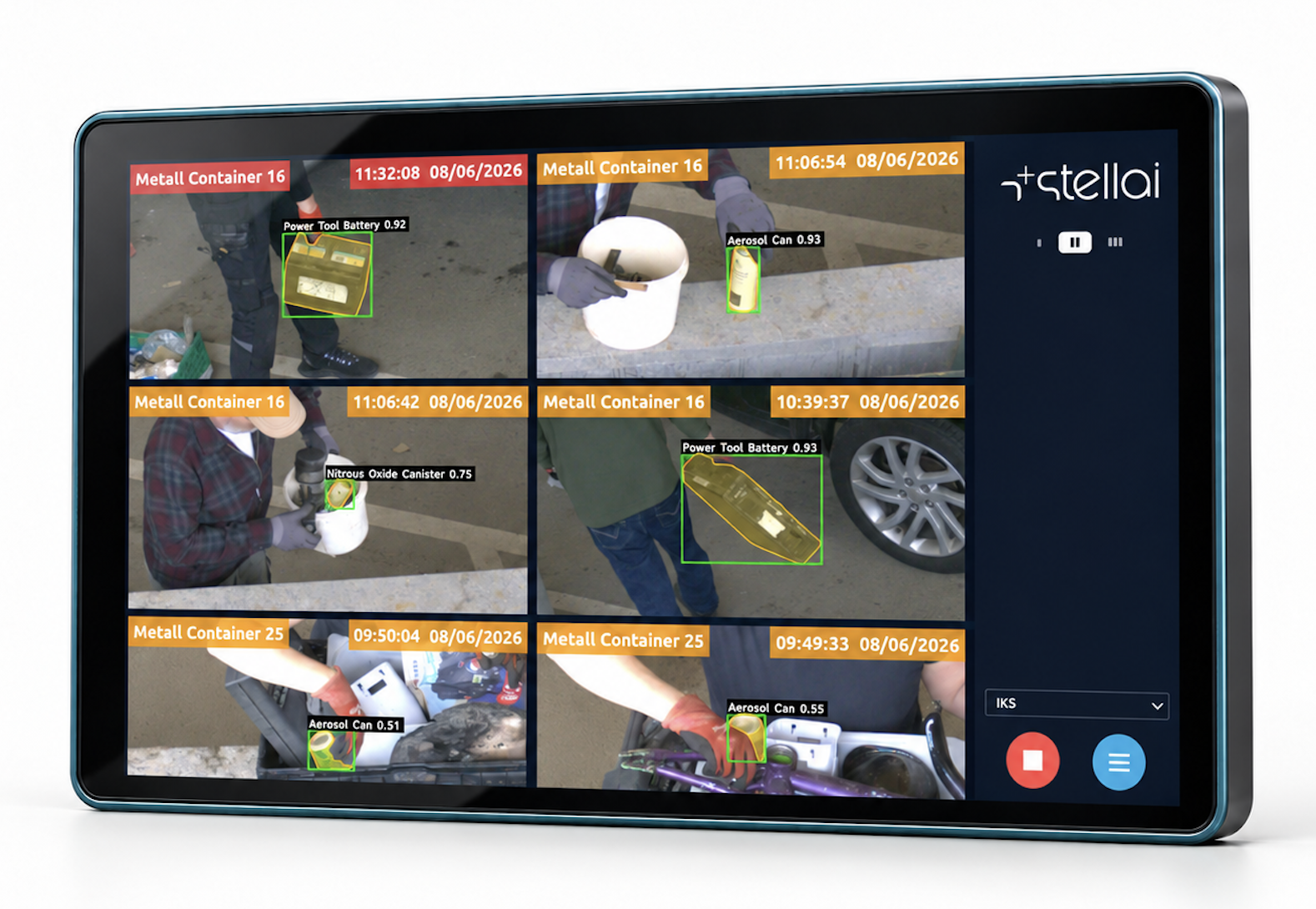 Stellai 10-inch or 15-inch touchscreen showing six detection tiles
